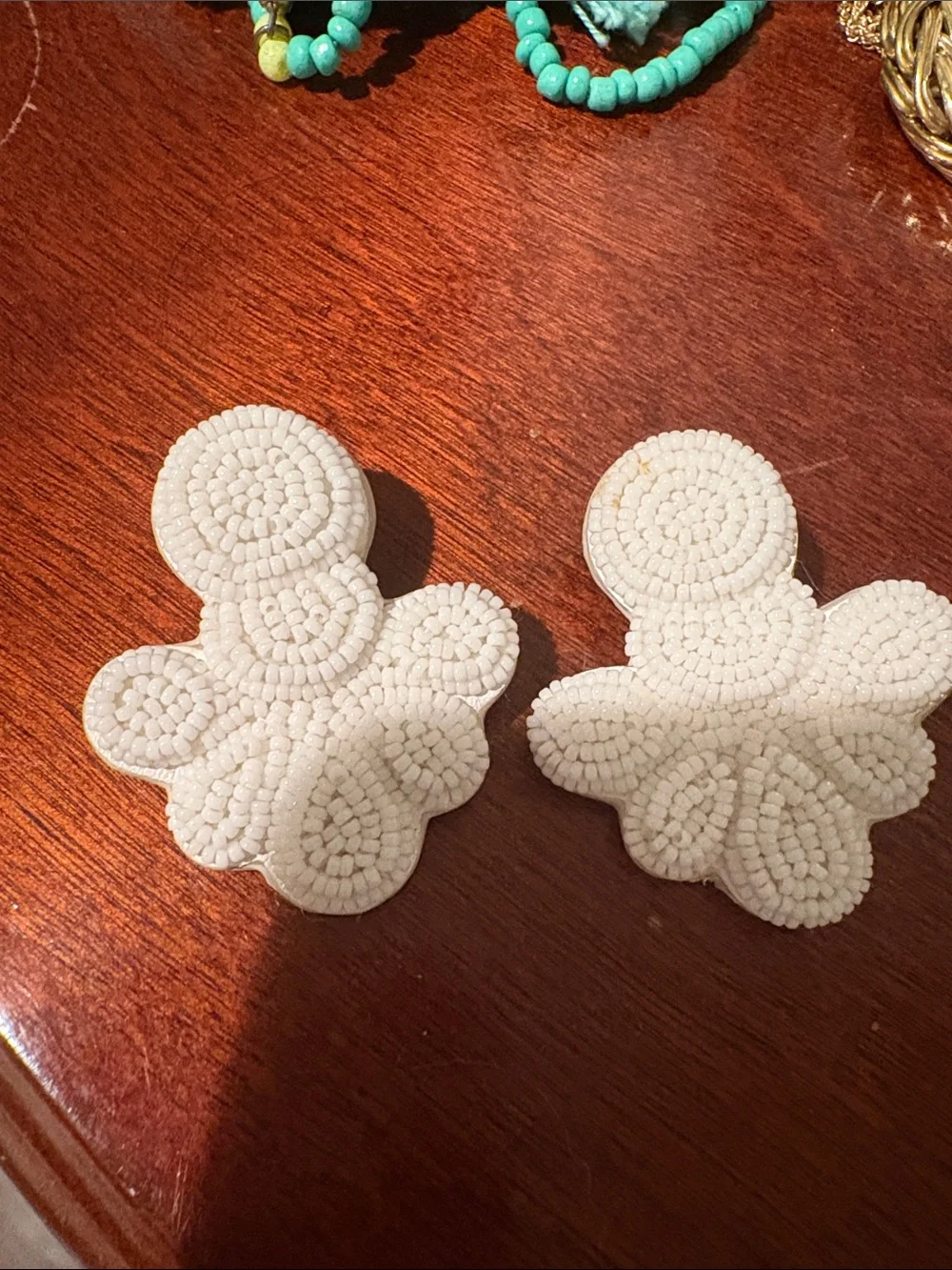 J CREW White Beaded Floral Statement Earrings - Women Accessories